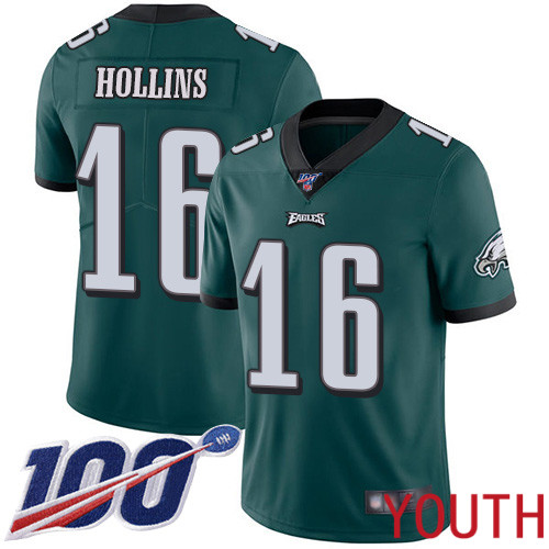 Youth Philadelphia Eagles 16 Mack Hollins Midnight Green Team Color Vapor Untouchable NFL Jersey Limited Player 100th